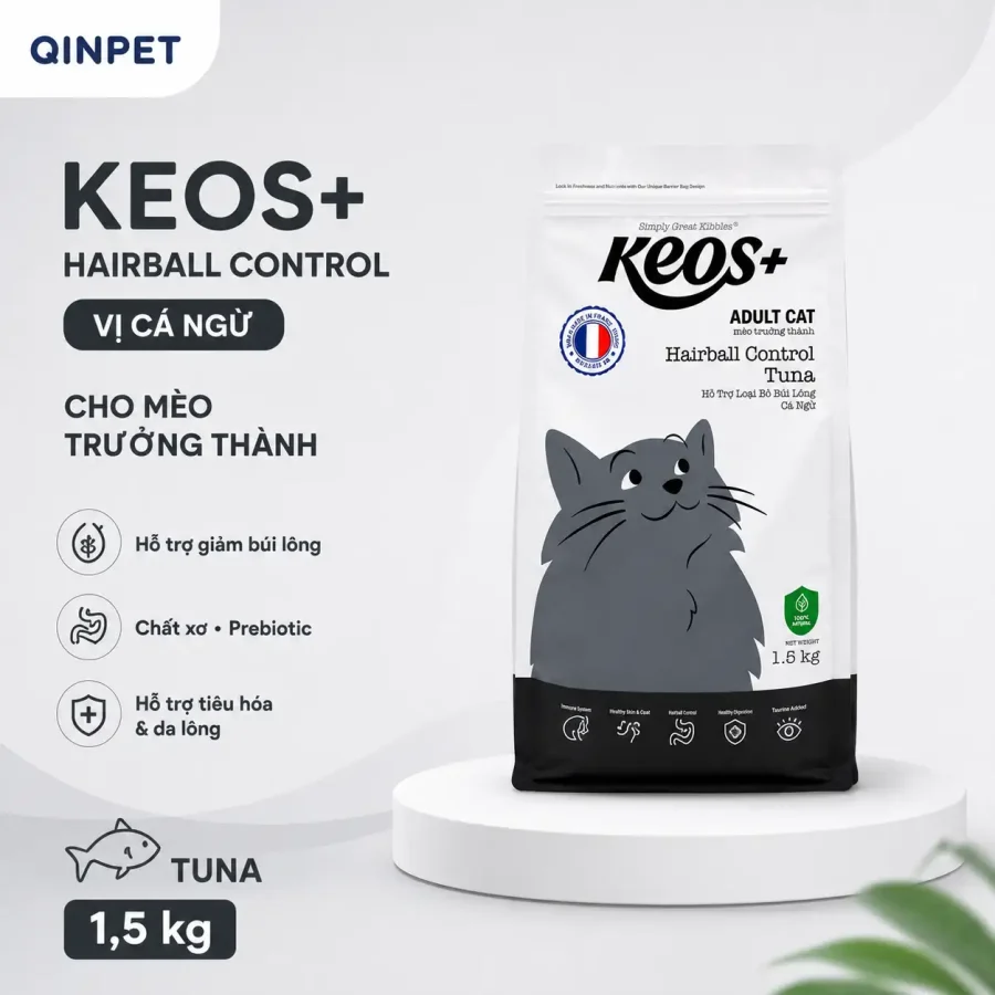 Hạt mèo Keos+ - Hỗ trợ tiêu búi lông vị cá ngừ | 1.5kg