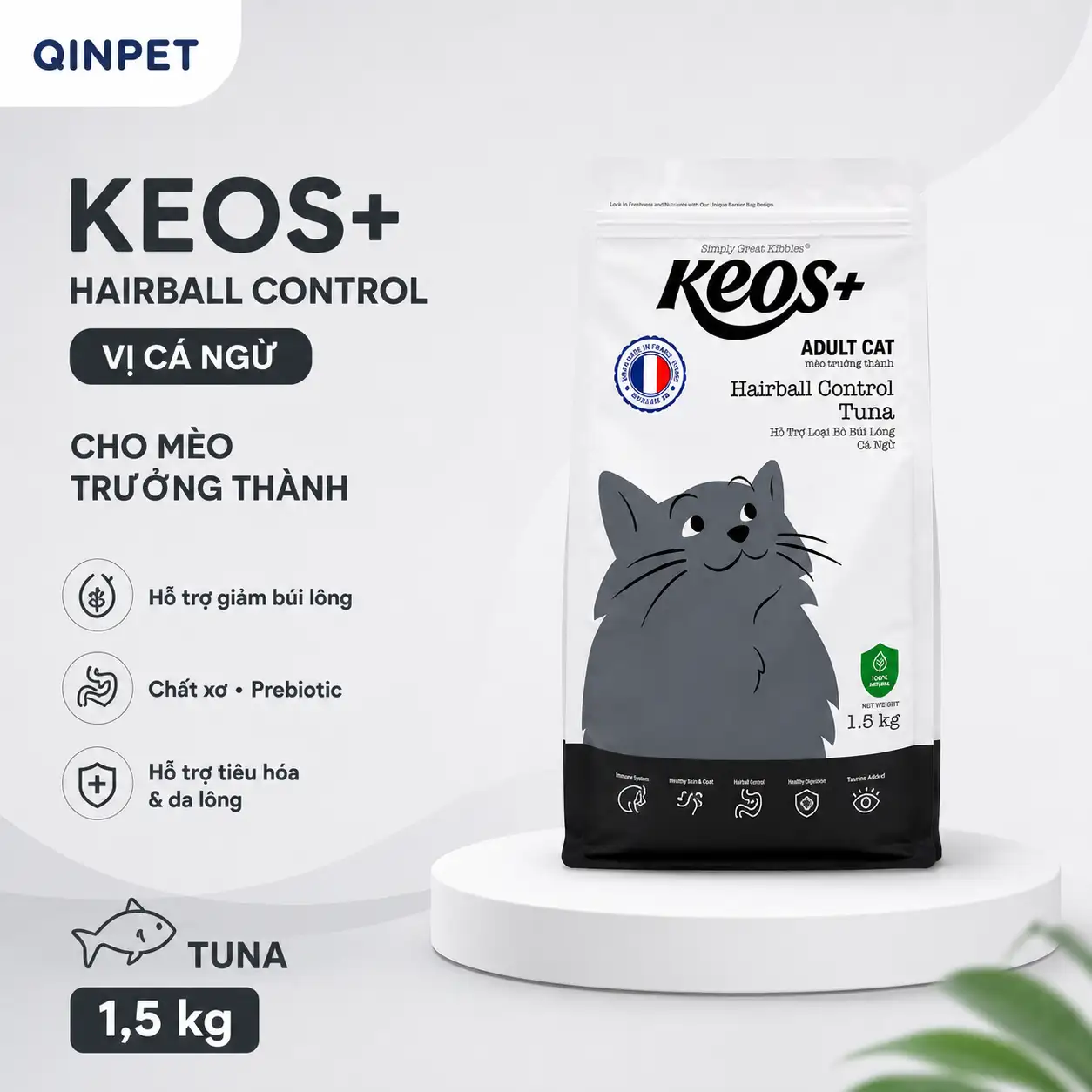 Hạt mèo Keos+ - Hỗ trợ tiêu búi lông vị cá ngừ | 1.5kg