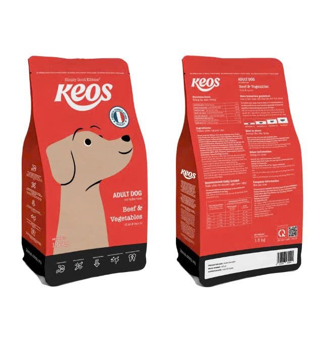 Hạt chó Keos - Chó trưởng thành vị bò & rau củ | 1.5kg